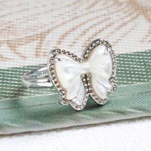 Authentic Kendra Scott Haley Bow Ivory Mother-of-Pearl Silver Band Ring #7